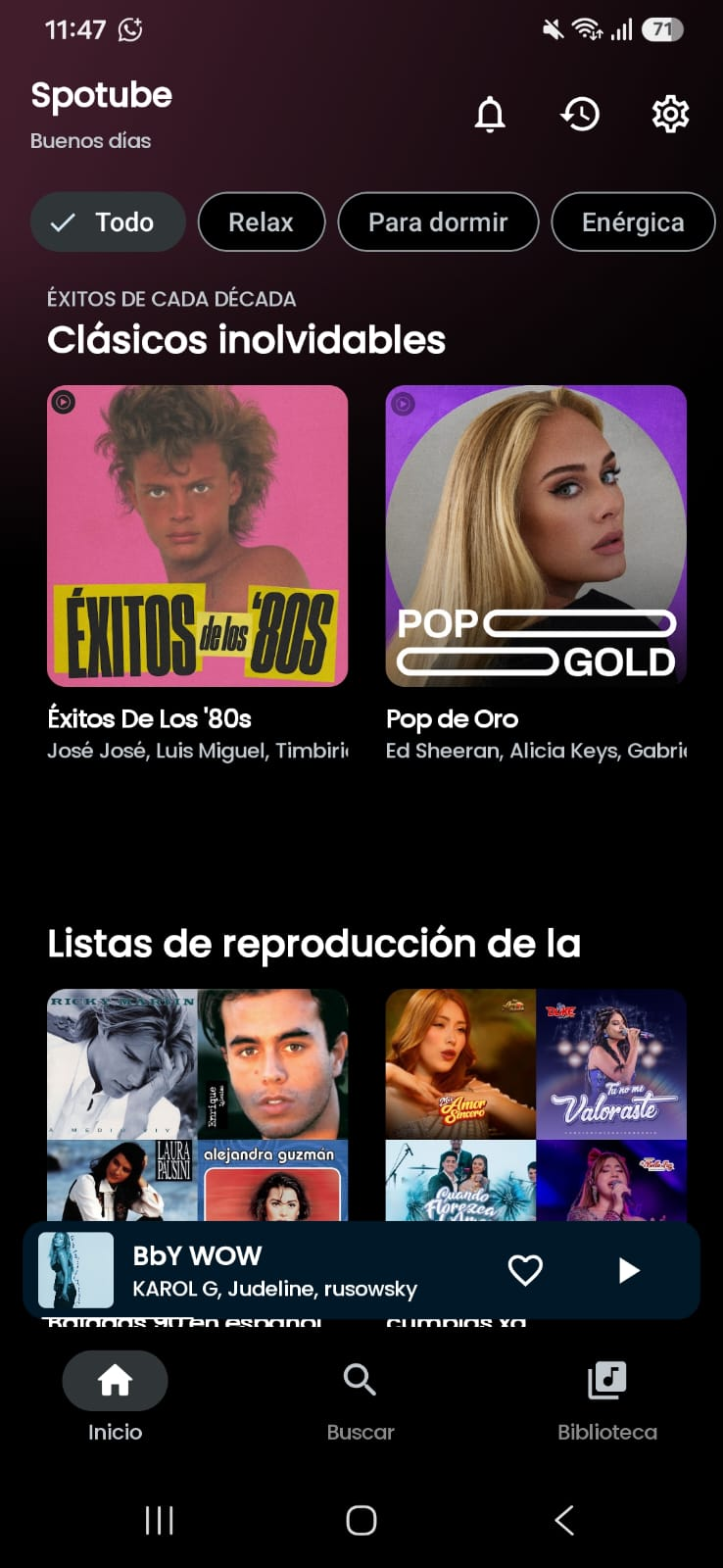 Pantalla de inicio de la app Spotube